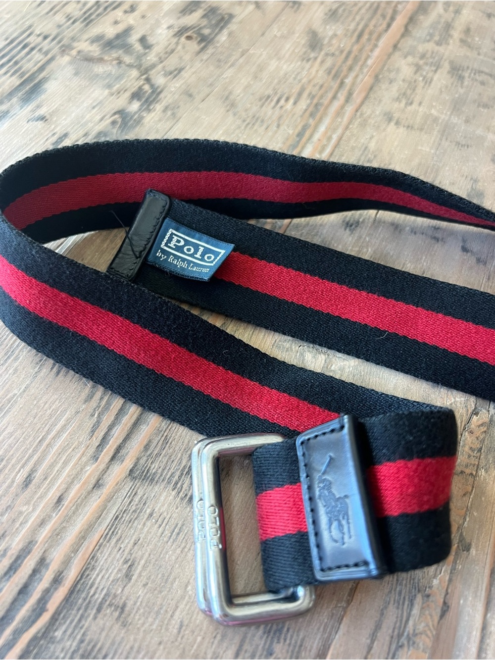 Polo by Ralph Lauren Black and Red Striped Belt
